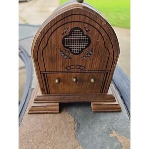 Vintage Wooden Radio Coaster Set Of 6 Cork & Wood In Radio Design Holder Retro